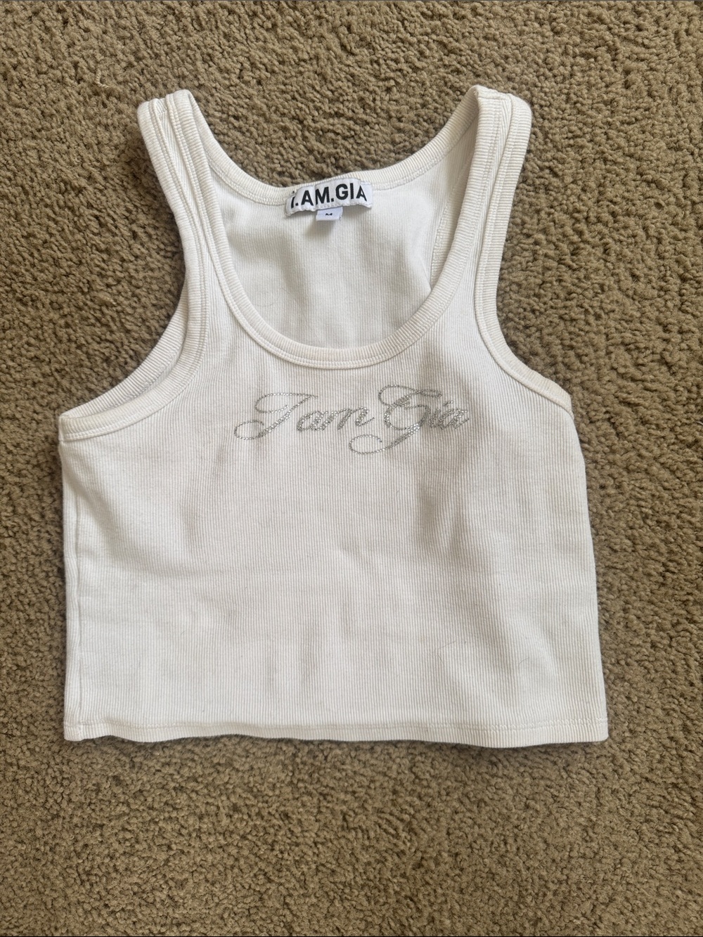 I.AM.GIA Cream Ribbed Script Logo Tank
